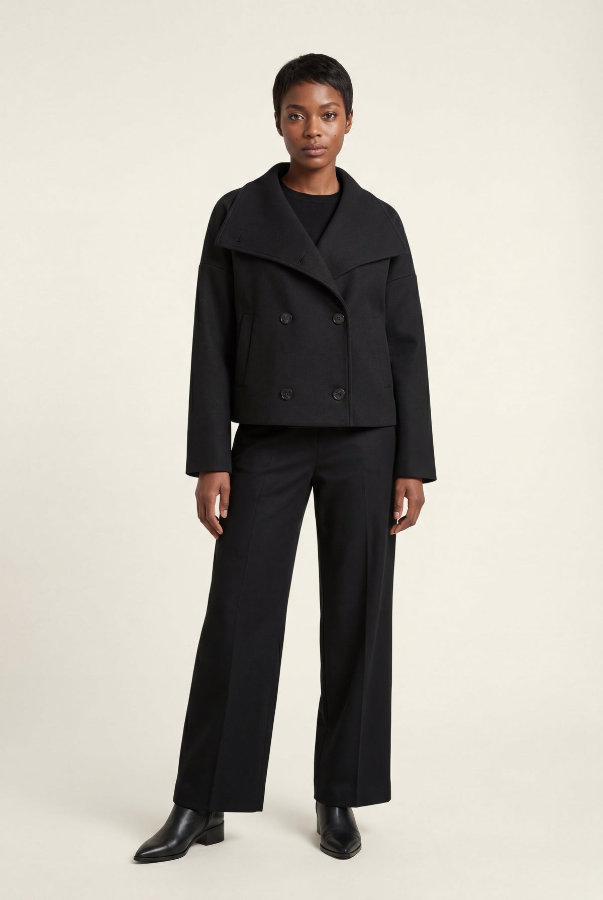 Women's Double Breasted Funnel Collar Pea Coat