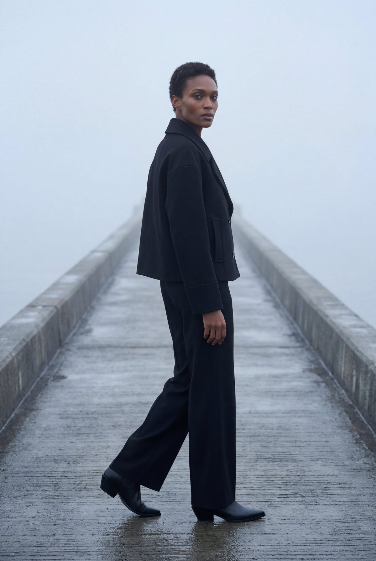 Women's Double Breasted Funnel Collar Pea Coat