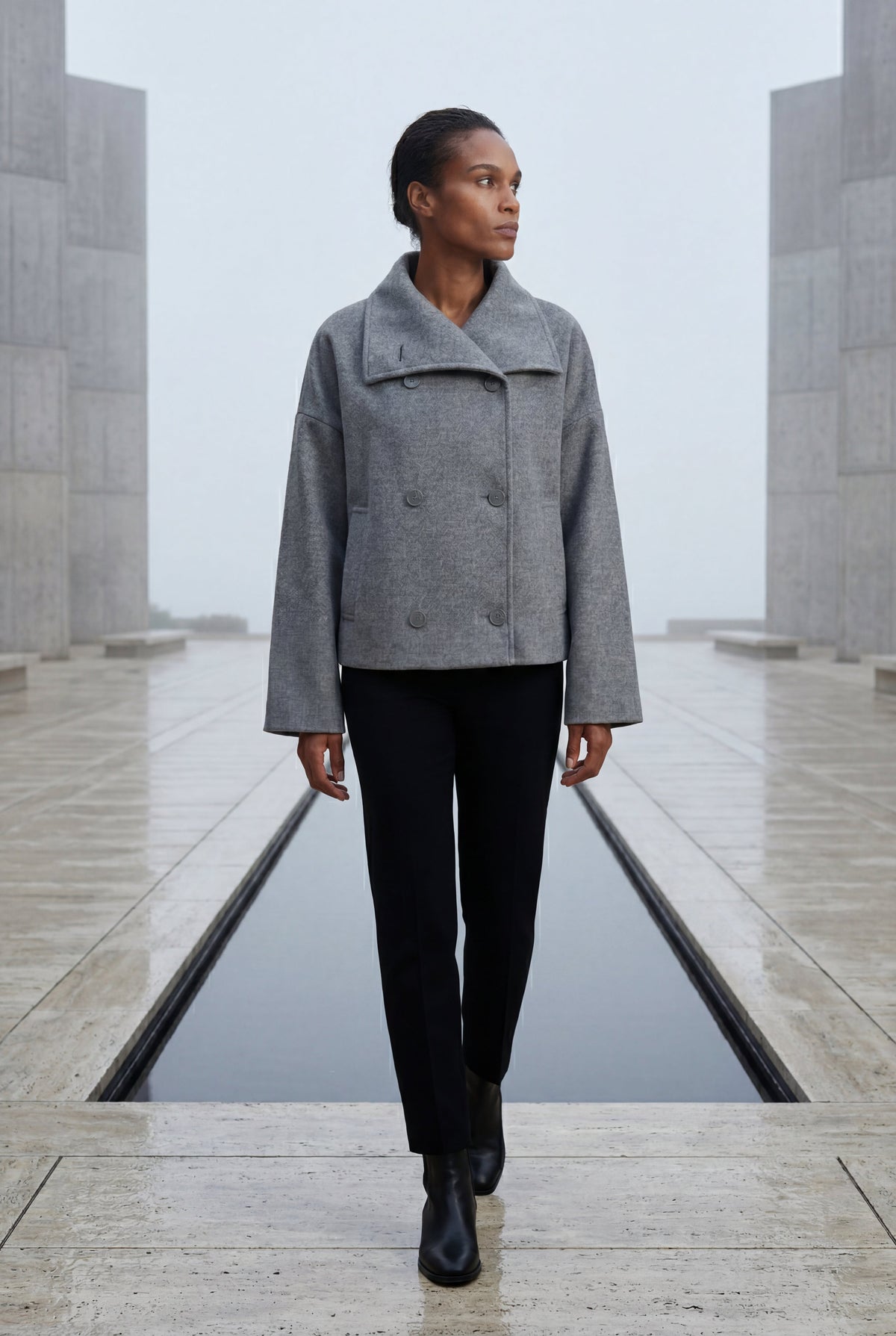 Women's Double Breasted Funnel Collar Pea Coat