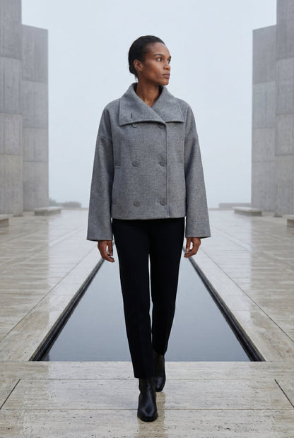 Women's Double Breasted Funnel Collar Pea Coat