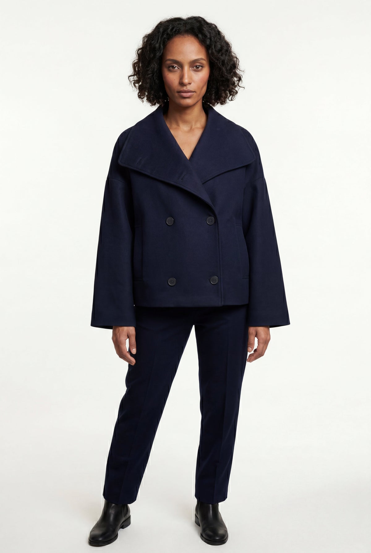 Women's Double Breasted Funnel Collar Pea Coat