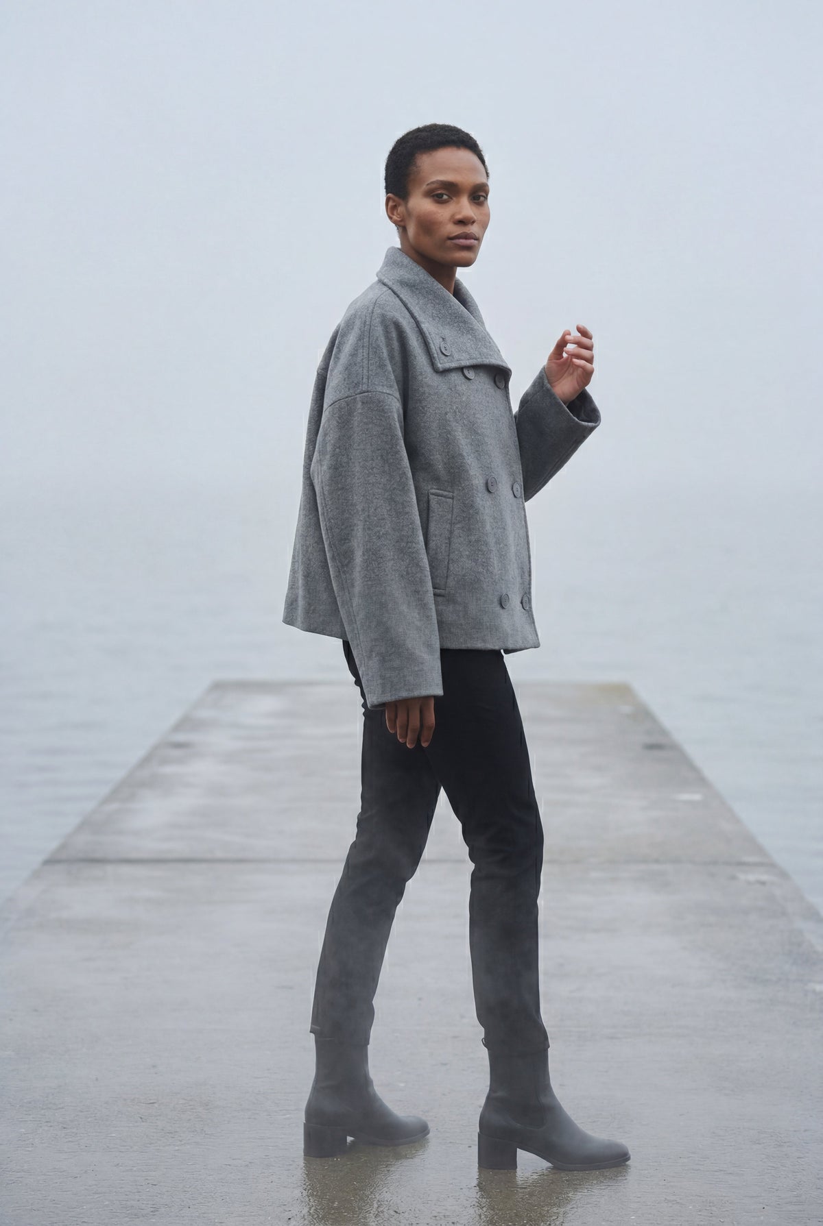 Women's Double Breasted Funnel Collar Pea Coat