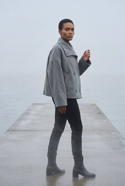 Women's Double Breasted Funnel Collar Pea Coat