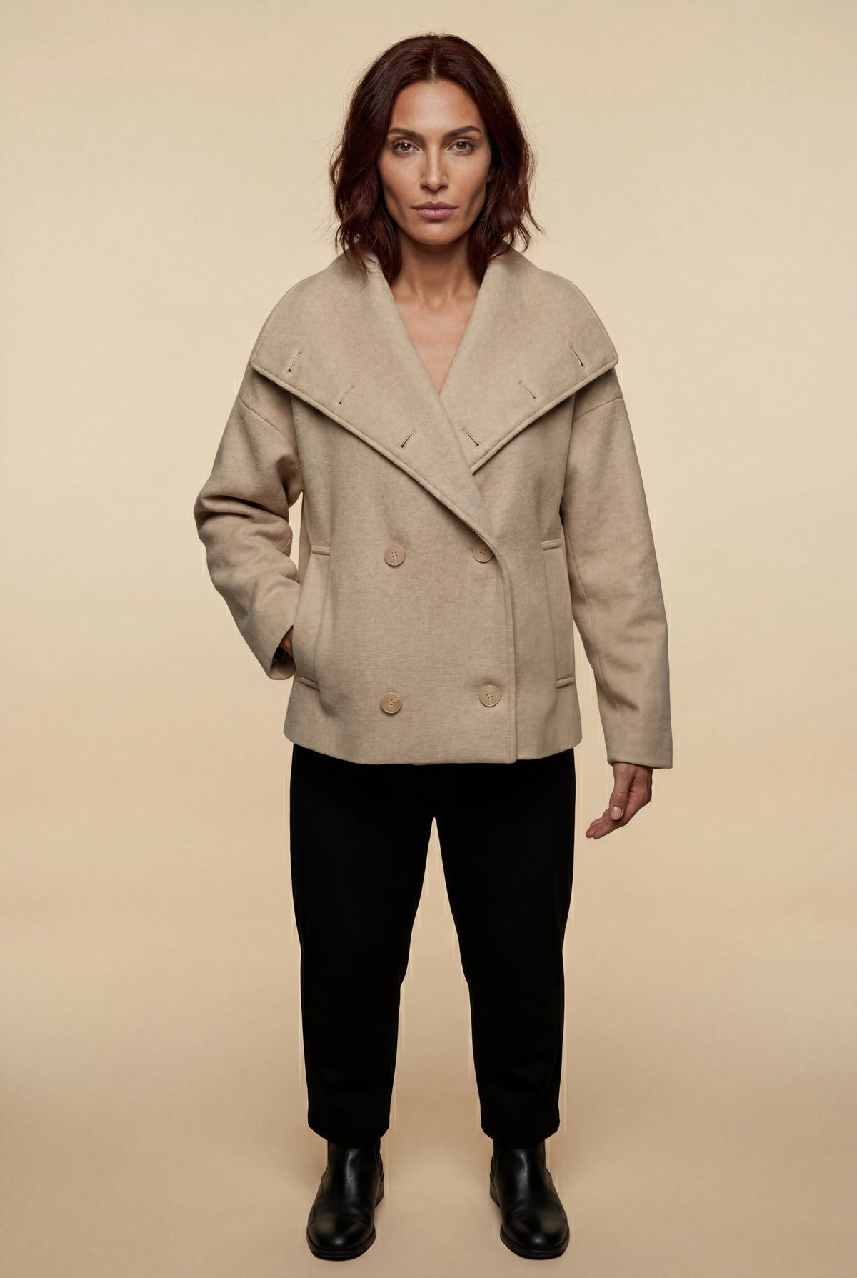 Women's Double Breasted Funnel Collar Pea Coat
