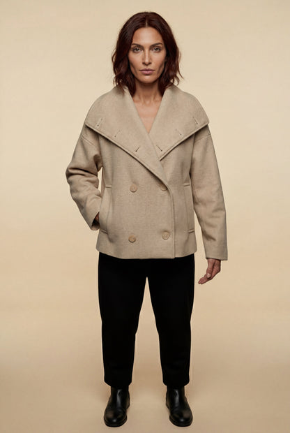 Women's Double Breasted Funnel Collar Pea Coat