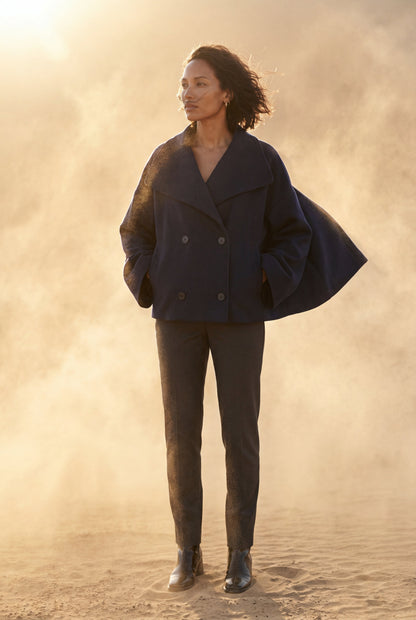 Women's Double Breasted Funnel Collar Pea Coat