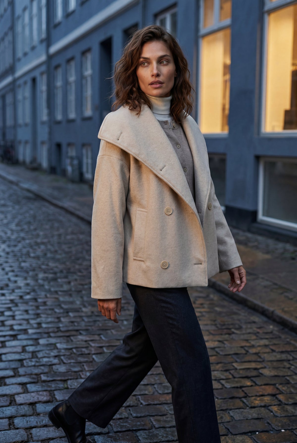 Women's Double Breasted Funnel Collar Pea Coat