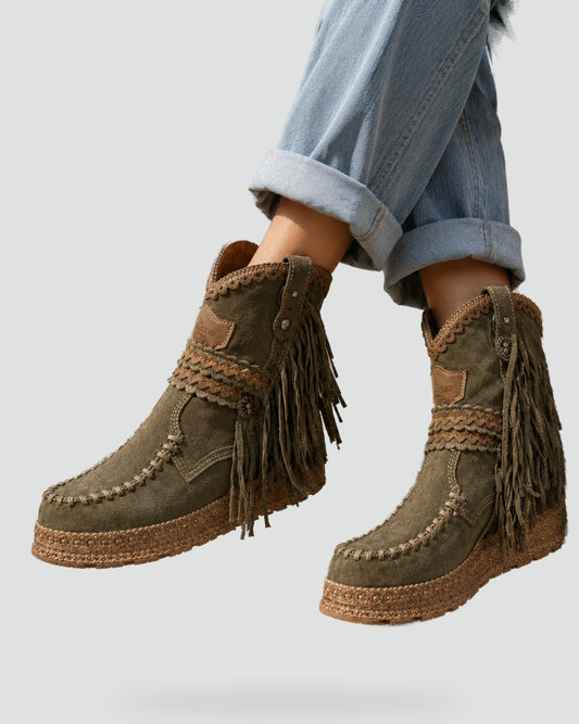 Women's Fringe Wedge Moccasin Ankle Boots