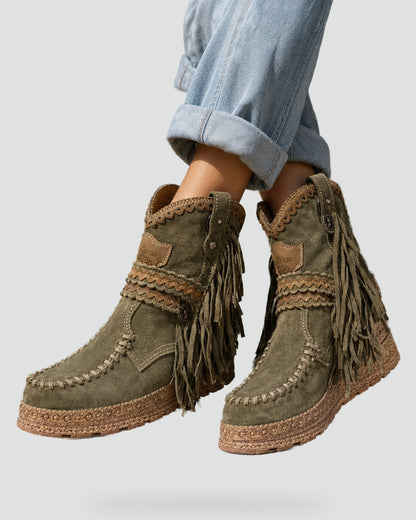 Women's Fringe Wedge Moccasin Ankle Boots