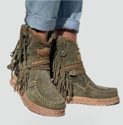 Women's Fringe Wedge Moccasin Ankle Boots