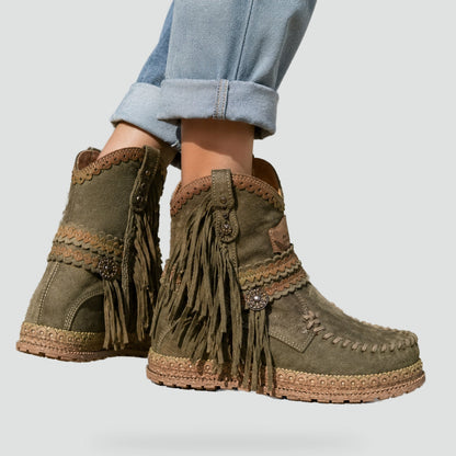 Women's Fringe Wedge Moccasin Ankle Boots