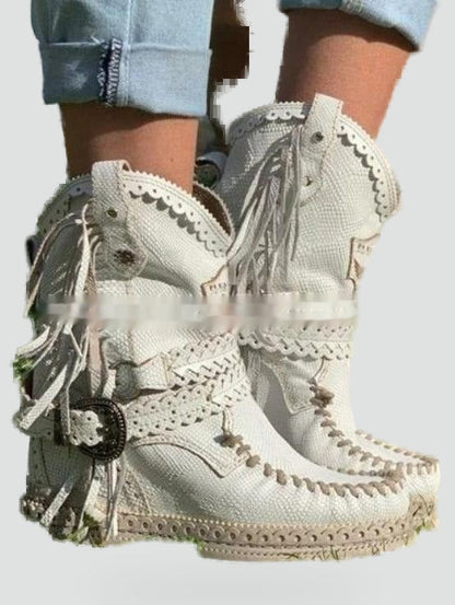 Women's Fringe Wedge Moccasin Ankle Boots