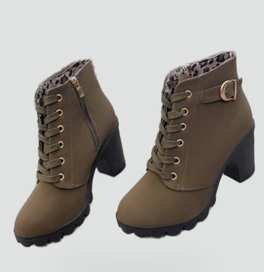 Women's Lace Up Chunky Heel Ankle Boots