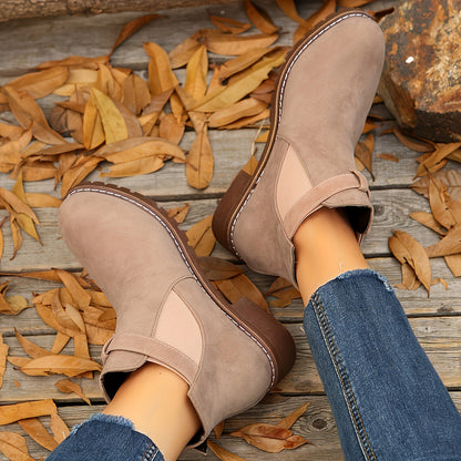 Stylish Chelsea Ankle Boots for Women with Buckle Strap Stacked Heel Almond Toe Style