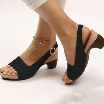 Comfortable Faux Leather Slingback Sandal for Women with Open Toe Ankle Strap Cork Wedge Heel Style