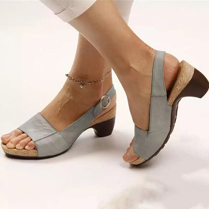 Comfortable Faux Leather Slingback Sandal for Women with Open Toe Ankle Strap Cork Wedge Heel Style