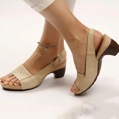 Comfortable Faux Leather Slingback Sandal for Women with Open Toe Ankle Strap Cork Wedge Heel Style