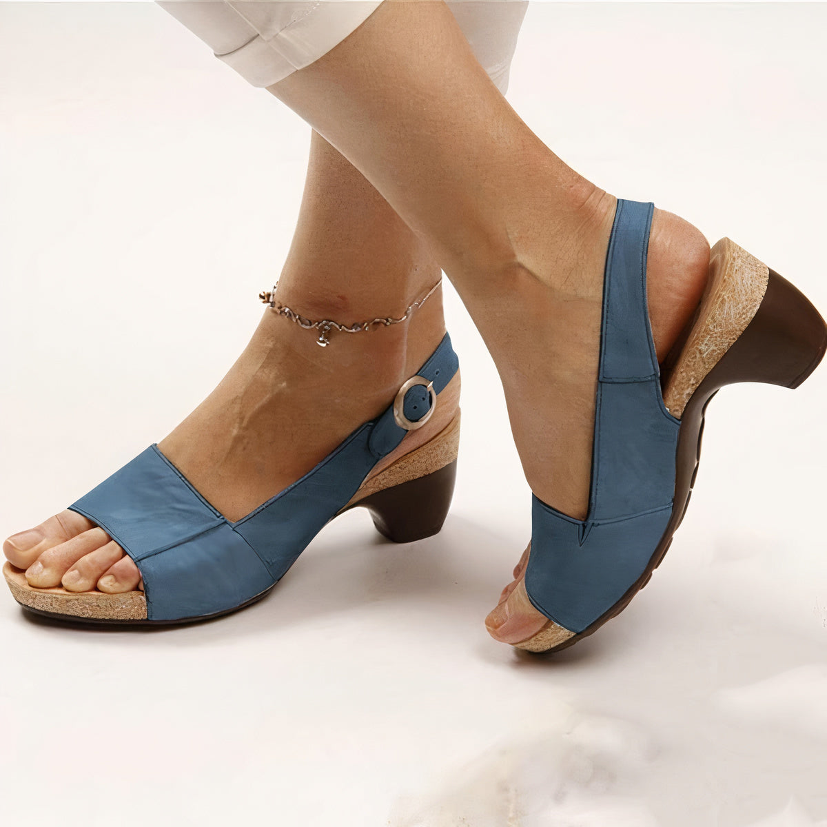 Comfortable Faux Leather Slingback Sandal for Women with Open Toe Ankle Strap Cork Wedge Heel Style