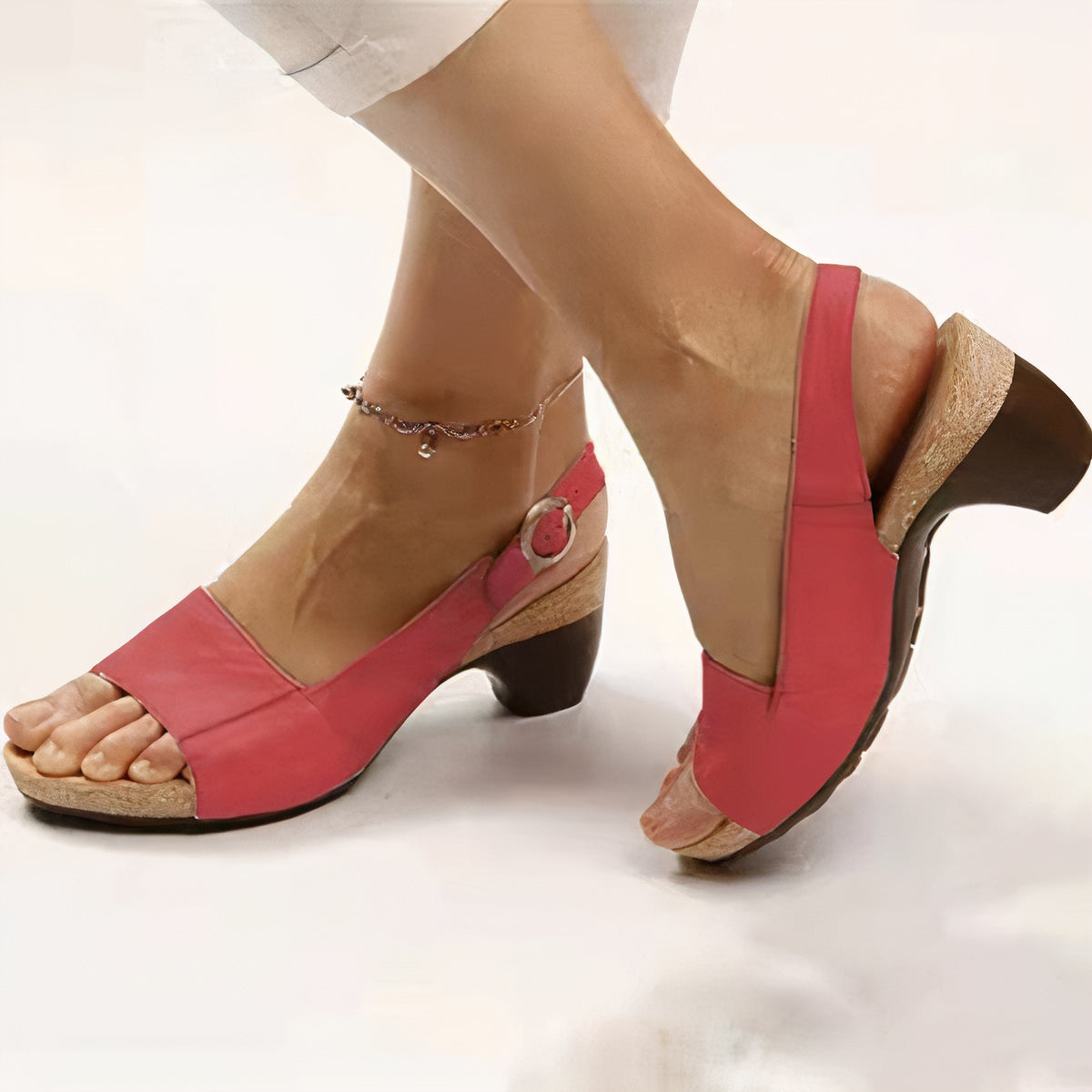 Comfortable Faux Leather Slingback Sandal for Women with Open Toe Ankle Strap Cork Wedge Heel Style