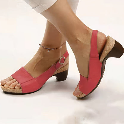 Comfortable Faux Leather Slingback Sandal for Women with Open Toe Ankle Strap Cork Wedge Heel Style