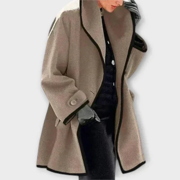 Women's Contrast Trim Swing Wool Coat