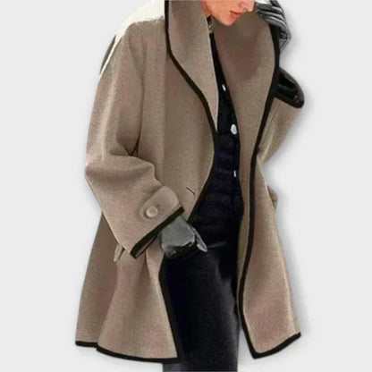 Women's Contrast Trim Swing Wool Coat