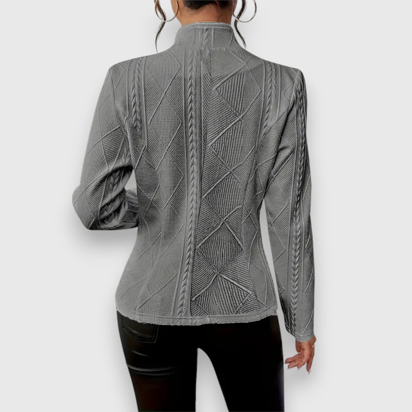 Elegant Cable Knit Blazer for Women with Stand Collar Long Sleeve Button Front Fitted Style