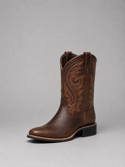 Stylish Cowboy Brown Boots for Women with Embroidered Pointed Toe Western Block Heel Style