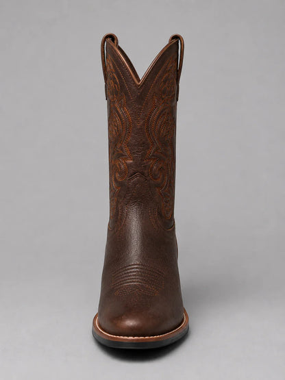 Stylish Cowboy Brown Boots for Women with Embroidered Pointed Toe Western Block Heel Style