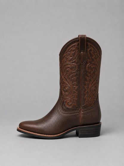 Stylish Cowboy Brown Boots for Women with Embroidered Pointed Toe Western Block Heel Style