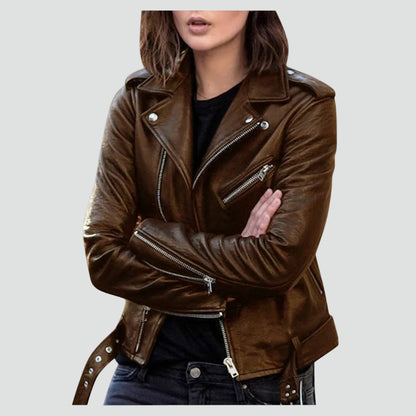 Women's Distressed Faux Leather Moto Jacket