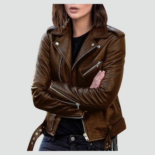 Women's Distressed Faux Leather Moto Jacket