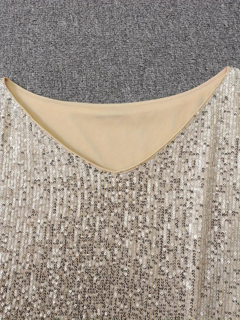 Elegant Sequin Cocktail Dress for Women with One Shoulder Batwing Sleeve Bodycon Sparkle Formal Party Style