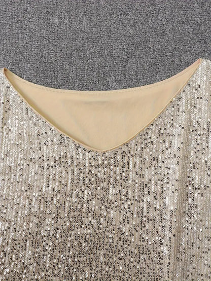 Elegant Sequin Cocktail Dress for Women with One Shoulder Batwing Sleeve Bodycon Sparkle Formal Party Style