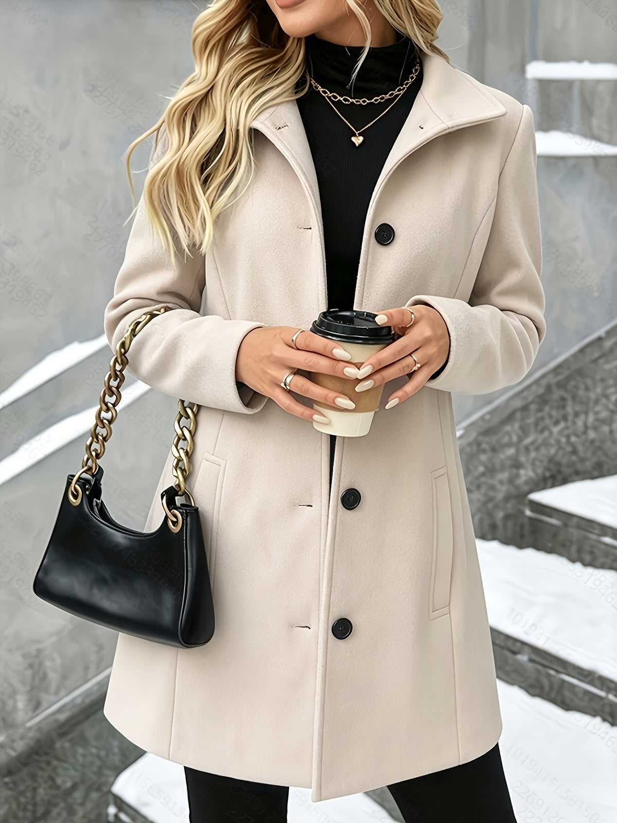 Women's Plaid Stand Collar Wool Coat