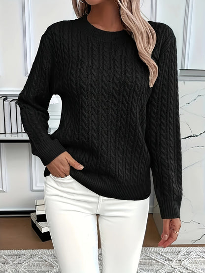 Comfortable Cable Knit Sweater for Women with Crew Neck Long Sleeve Relaxed Oversized Style