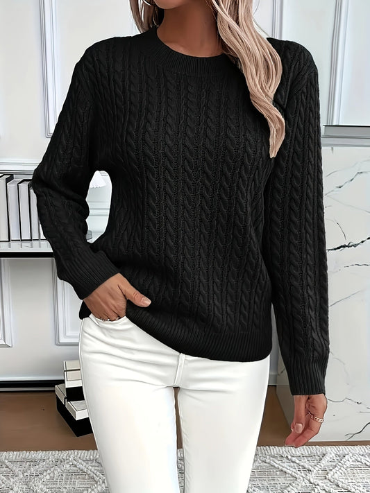 Comfortable Cable Knit Sweater for Women with Crew Neck Long Sleeve Relaxed Oversized Style