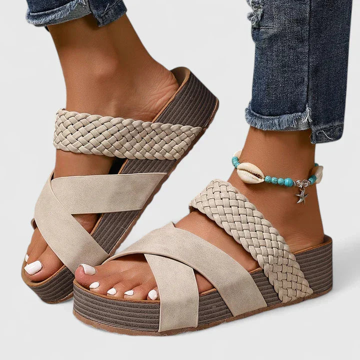 Effortless Woven Platform Sandal for Women with Crisscross Strap Wedge Sole Boho Style