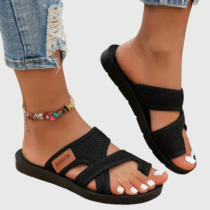 Effortless Mesh Toe Ring Sandal for Women with Crisscross Strap Adjustable Platform Casual Style