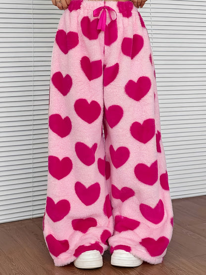 Warm Plaid Plush Sweatpants for Women with Elastic Drawstring Wide Leg Fleece Loungewear Style