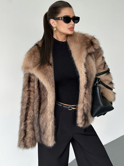 Women's Notch Collar Cropped Faux Fur Coat