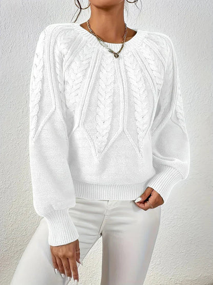 Warm Cable Knit Sweater for Women with V Neck Balloon Sleeve Chunky Easy Knit Style
