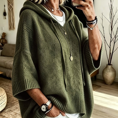 Easy Knit Oversized Hoodie for Women with Hooded Neck Half Sleeve Batwing Easy Style