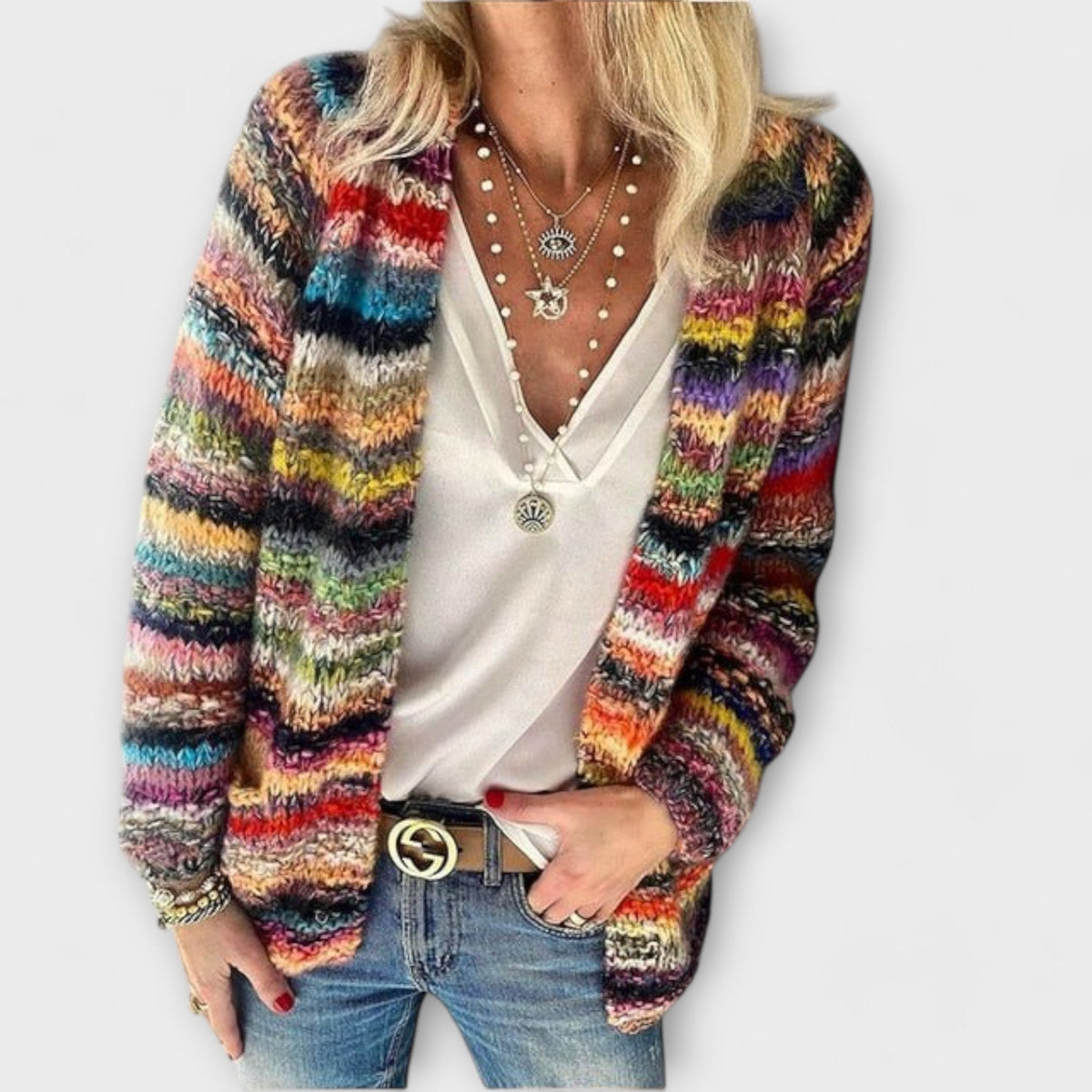 Warm Space Dye Cardigan for Women with Open Front V Neck Long Sleeve Knit Easy Style