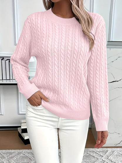 Comfortable Cable Knit Sweater for Women with Crew Neck Long Sleeve Relaxed Oversized Style