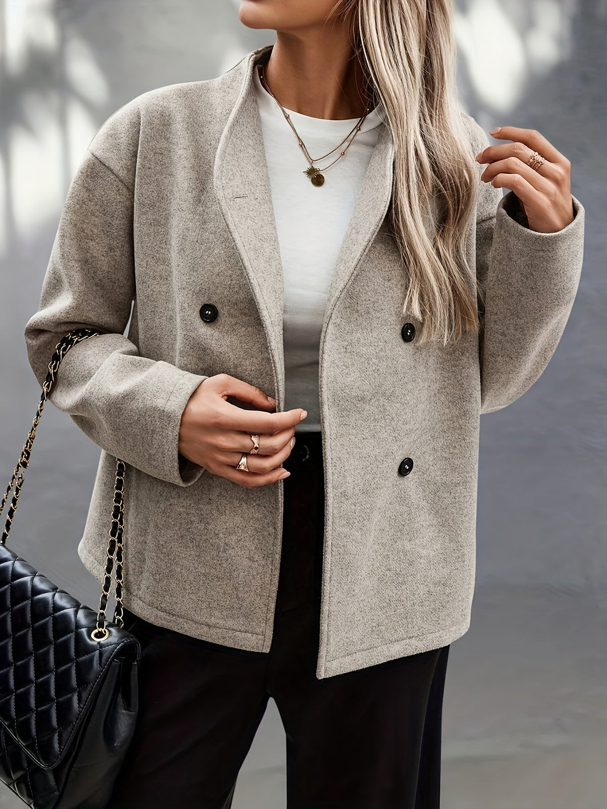 Women's Apricot Double Breasted Wool Pea Coat