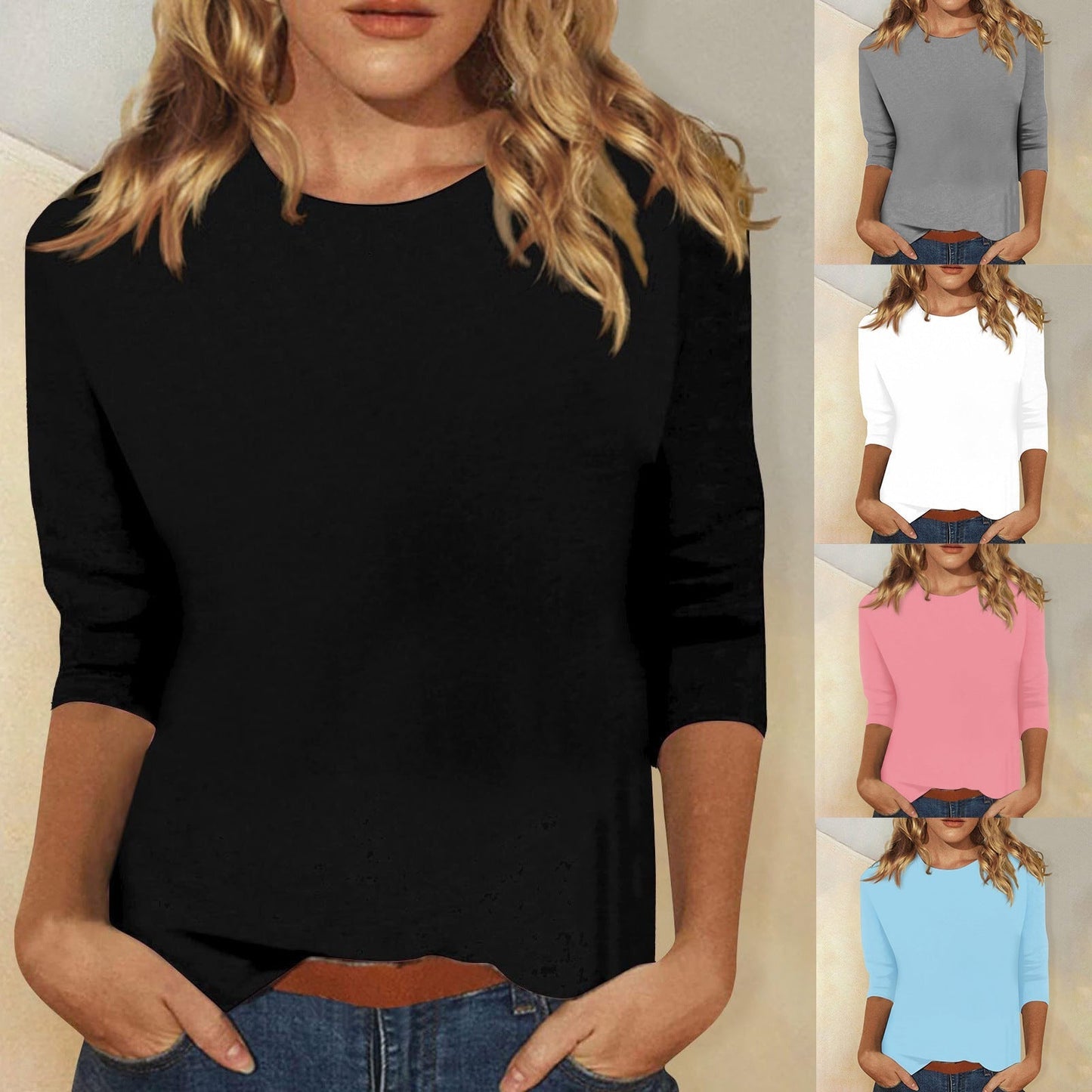 Effortless Blouse for Women with Round Neck Elbow Sleeve Relaxed Casual Style