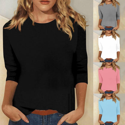Effortless Blouse for Women with Round Neck Elbow Sleeve Relaxed Casual Style