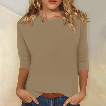 Effortless Blouse for Women with Round Neck Elbow Sleeve Relaxed Casual Style