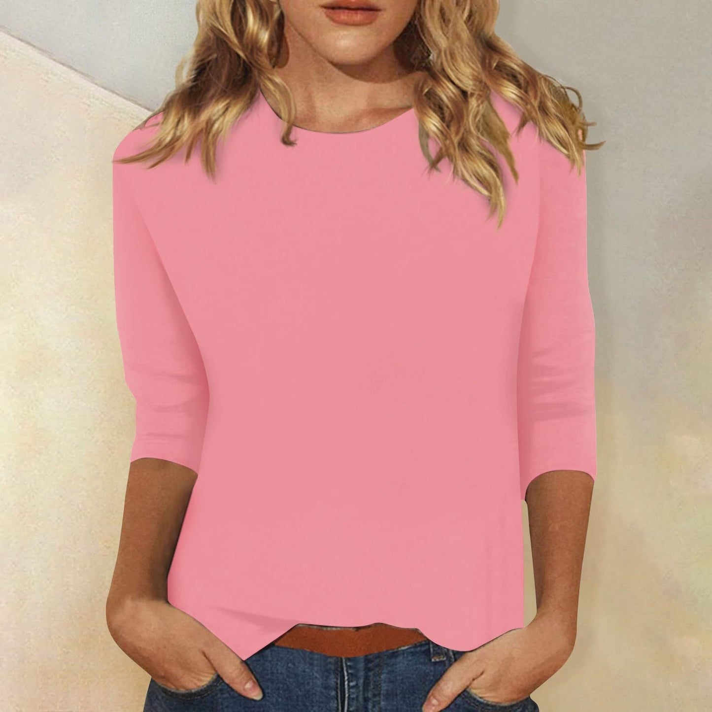 Effortless Blouse for Women with Round Neck Elbow Sleeve Relaxed Casual Style